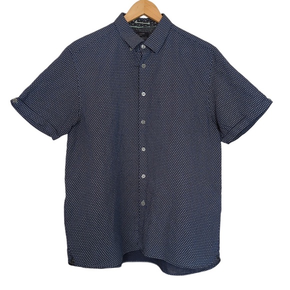 Ted Baker Navy Blue Linen Blend Short Sleeve Shirt XXL - Picture 2 of 13